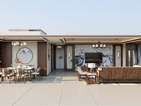 新中式客餐厅su模型