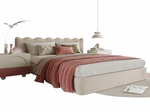 现代儿童床 单人床 床头柜su模型