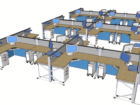 办公桌 工位 屏风卡位 办公椅su模型