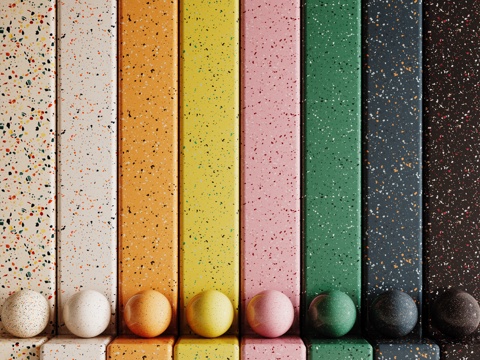 现代水磨石 彩色水磨石 花岗岩 石英石 石材su模型