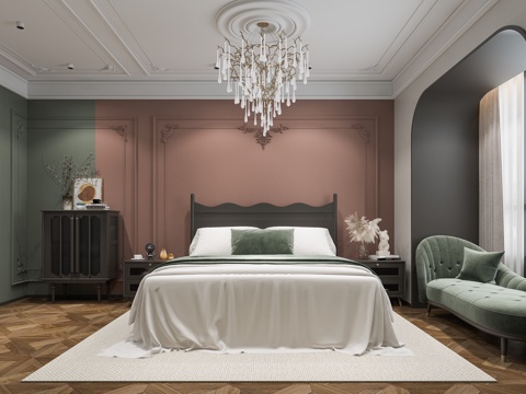  法式主卧室家具3d模型 