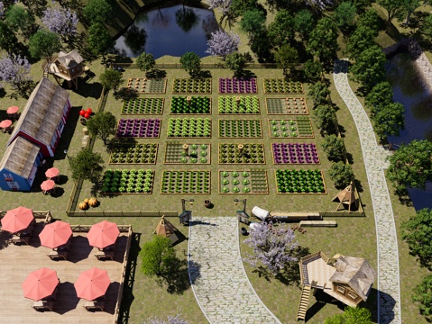 现代生态农场景观 亲子采摘园 乡村菜地 亲子农园 农业观光园su模型