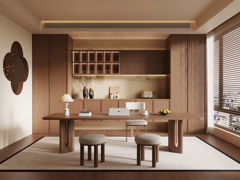 新中式书房su模型