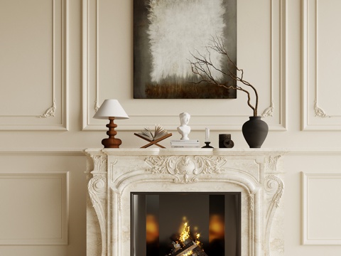  法式复古风壁炉3d模型 