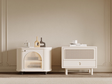 现代奶油风床头柜su模型