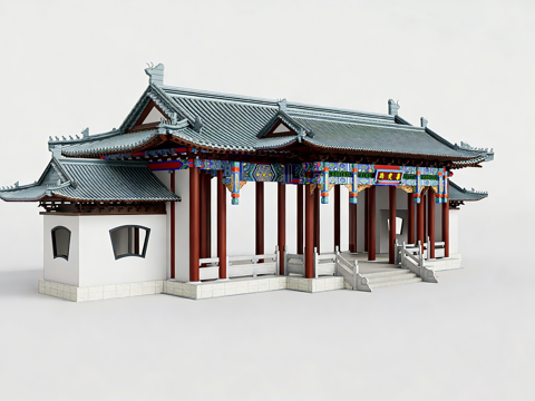 中式庭院建筑小品 中式古亭 传统亭廊组合 建筑小品 园林建筑su模型