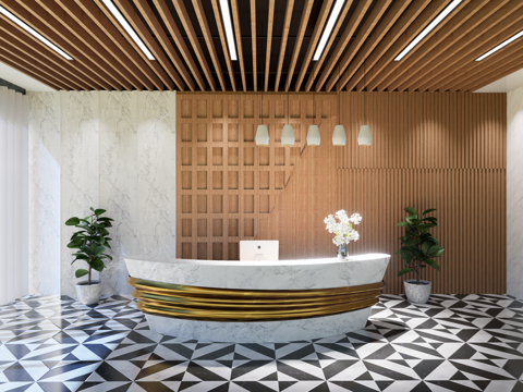 公司前台 现代简约风 接待台su模型