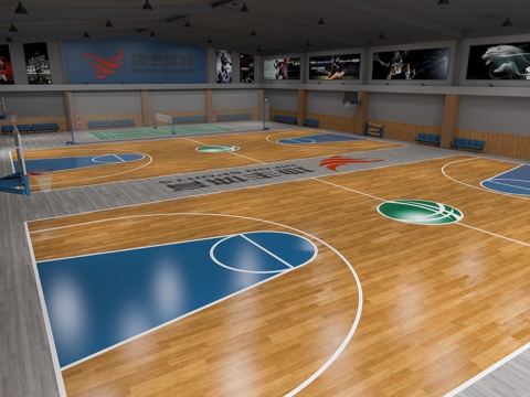  篮球羽毛球体育场3d模型 