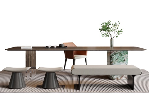  现代新中式茶桌椅su模型 