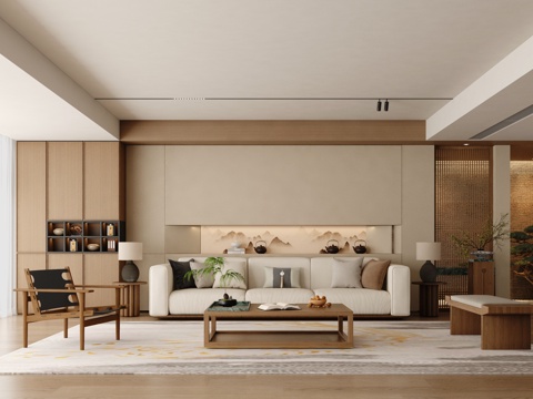  宋式美学客厅 新中式客厅 大平层 横厅3d模型 