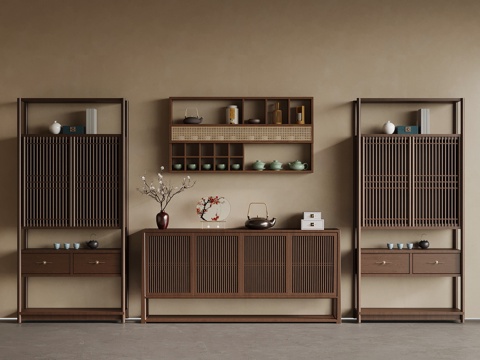  新中式玄关柜 博古架3d模型 