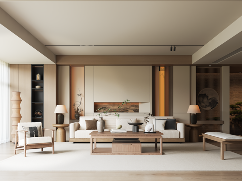 宋式客厅 沙发茶几组合 沙发背景墙su模型