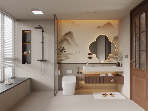 新中式卫生间su模型