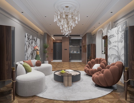  法式客厅厨房书房3d模型 