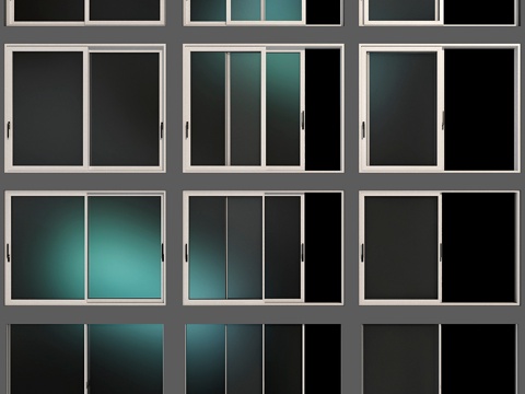  滑动彩绘玻璃铝窗3d模型 