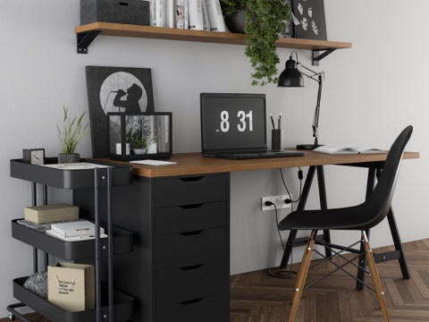  宜家黑色居家办公套装3d模型 