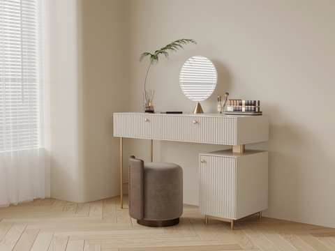 现代奶油风梳妆台su模型