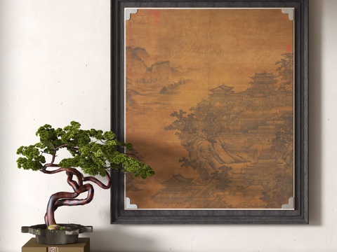 新中式饰品摆件 挂画su模型