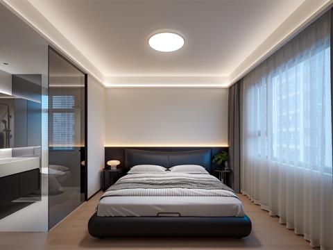 现代主卧全景3d模型