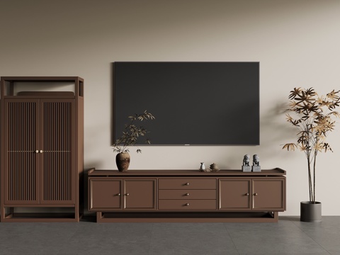  新中式电视柜su模型 