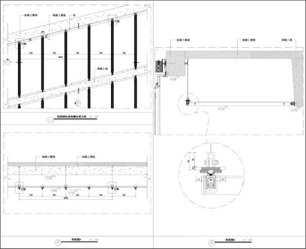 斜梁跨标准格栅安装大样 工装格栅吊顶 混凝土楼板节点 格栅节cad施工图