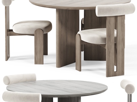  现代侘寂圆餐桌椅组合3d模型 