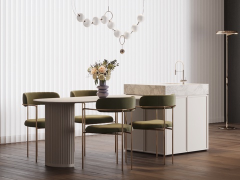 法式岛台 餐桌椅su模型