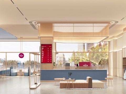  酒店大厅前台接待休息区3d模型 