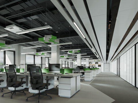  现代敞开办公3d模型 