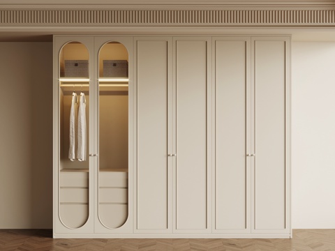  法式奶油风衣柜3d模型 