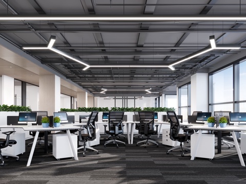 现代开敞办公区3d模型