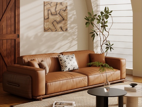 中古风多人沙发 直排沙发su模型