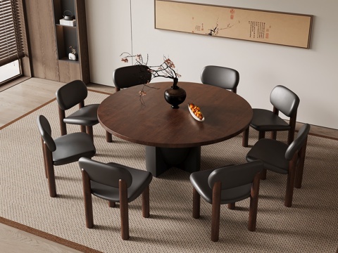 中古风餐桌su模型