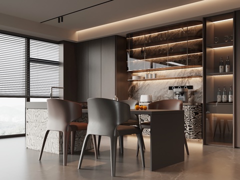  意式餐厅 书柜 书桌椅su模型 