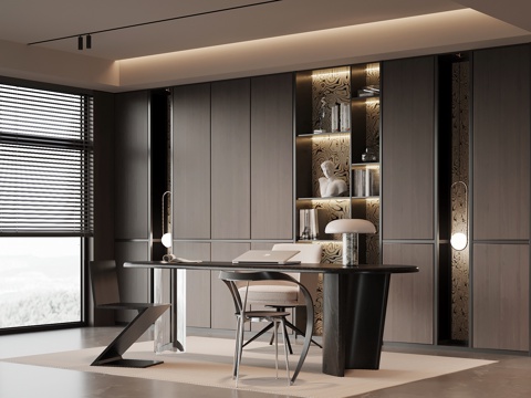 意式书房 书柜 书桌椅su模型