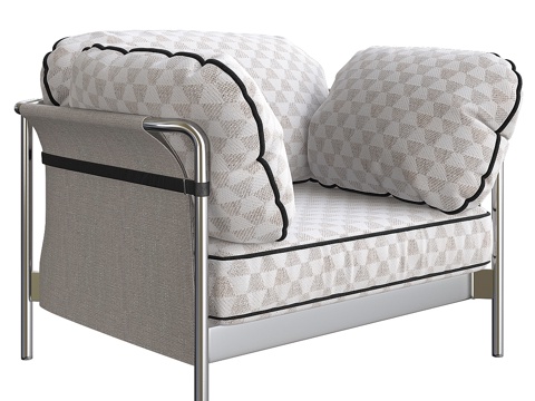  现代意式布艺皮革扶手椅3d模型 