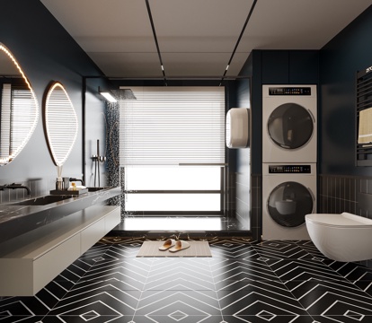 美式卫生间 洗手台su模型