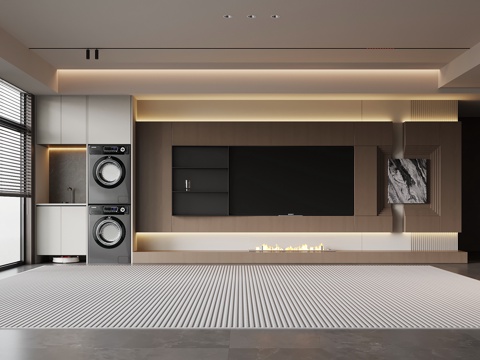  意式电视背景墙su模型 