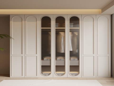 法式奶油风衣柜su模型