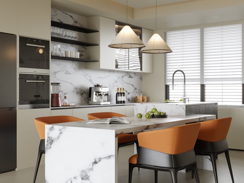 现代餐厅 餐桌椅 酒柜 餐边柜su模型