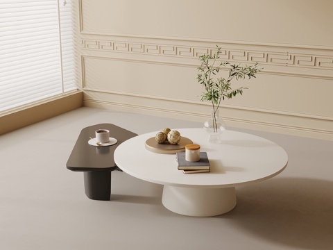 现代奶油风茶几 子母几su模型