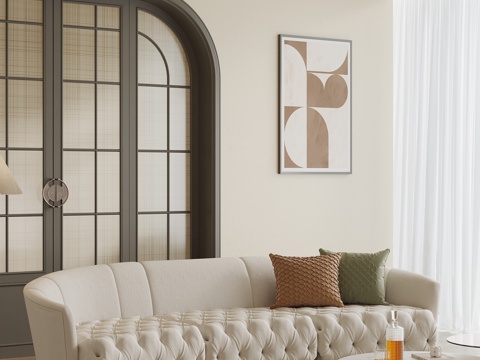 法式奶油风多人沙发 直排沙发su模型