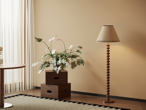  中古风边柜 盆栽盆景 落地灯su模型 