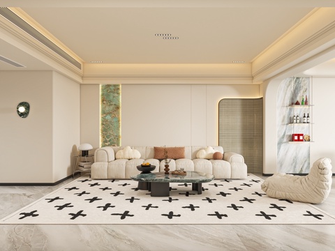  奶油风法式客厅3d模型 