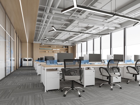  现代办公区 员工办公桌椅su模型 