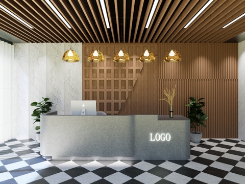 公司前台 现代简约风 接待台su模型