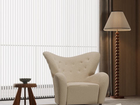 中古风休闲椅 边几 落地灯su模型