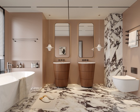 现代酒店卫生间 洗手台 浴缸su模型