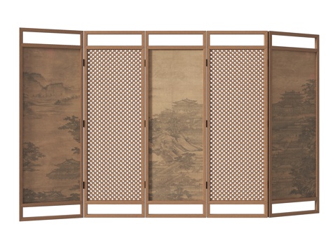  新中式屏风隔断su模型 