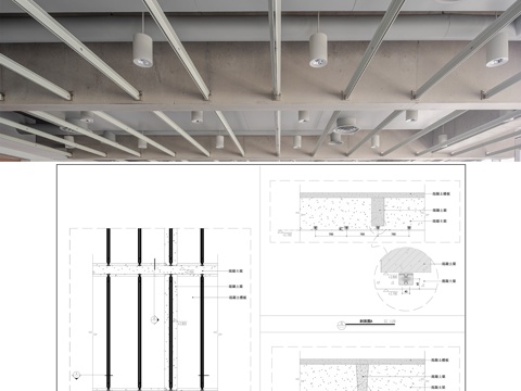 顶面节点 楼板梁节点 格栅节点 混凝土梁格栅安装大样cad施工图